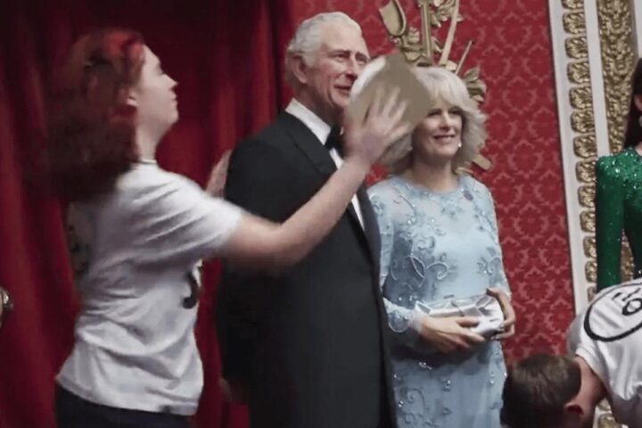 Activists Smear Cake On King Charles Wax Statue