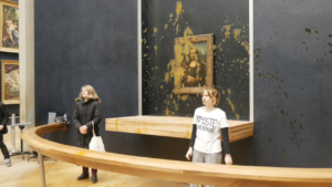 Iconic Mona Lisa survives a soup attack at the Louvre as French agricultural protests escalate.