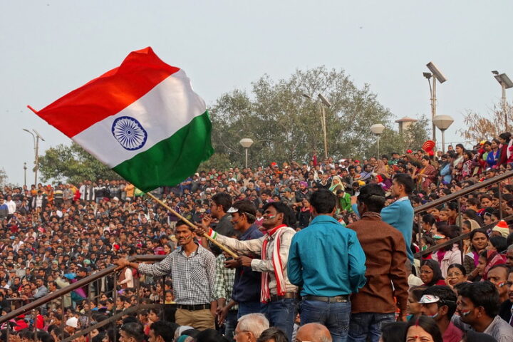 Crowd with Indian Flag at Border-Closing Ceremony - Attari-Wagah India-Pakistan Border - Near Amritsar - Punjab - India
