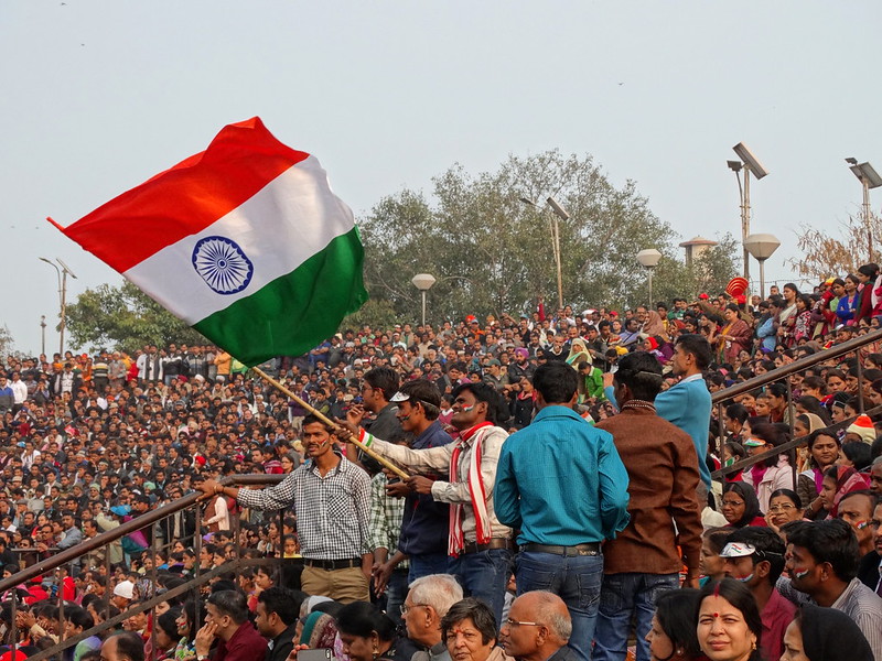 Crowd with Indian Flag at Border-Closing Ceremony - Attari-Wagah India-Pakistan Border - Near Amritsar - Punjab - India