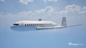 An array of 22 electric ducted fans is integrated into the leading edge of the Whisper Jetliner’s wing. Credit: Whisper Aero