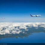 A350 flight test aircraft followed by DLR chase plane during ECLIF3 flight campaign "Photo Credits-Airbus"