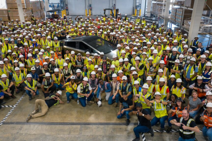 Group Photo with Tesla's First Cybertruck
