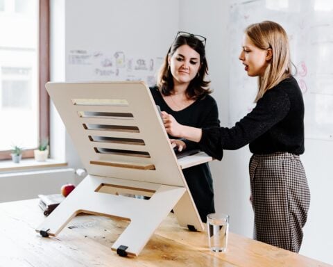 Representative Image. Woman Phone Desk Stand. Photo Credit: Standsome (Pixabay)