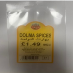 A package labeled "DOLMA SPICES" with text in both English and Arabic. Photo Source: SAFA