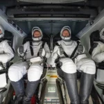 Crew9 NASA Astronauts Nick Hague, Suni Williams, Butch Wilmore, and Roscosmos cosmonaut Aleksandr Gorbunov are seen inside their @SpaceX Dragon spacecraft after splashing down off the coast of Tallahassee, Florida