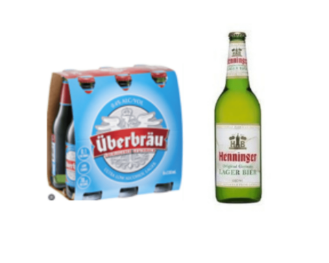 Uberbrau Ultra Low Alcohol Lager 330mL and Henninger Lager Bottle 660mL. Photo Source: Food Standards Australia and New Zealand