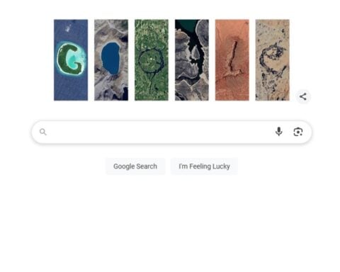 A Google Doodle made up of satellite images of Earth's natural formations that resemble letters. Photo Source: Google