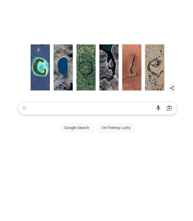 A Google Doodle made up of satellite images of Earth's natural formations that resemble letters. Photo Source: Google
