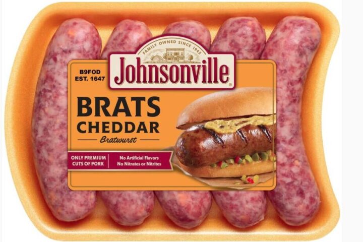 A package of Johnsonville Brats Cheddar Bratwurst. Photo Source: FSIS USDA Government