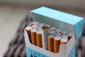 Representative Image. An open pack of cigarettes with a light blue design. Photo Source - Lindsay Fox (CC BY 2.0)