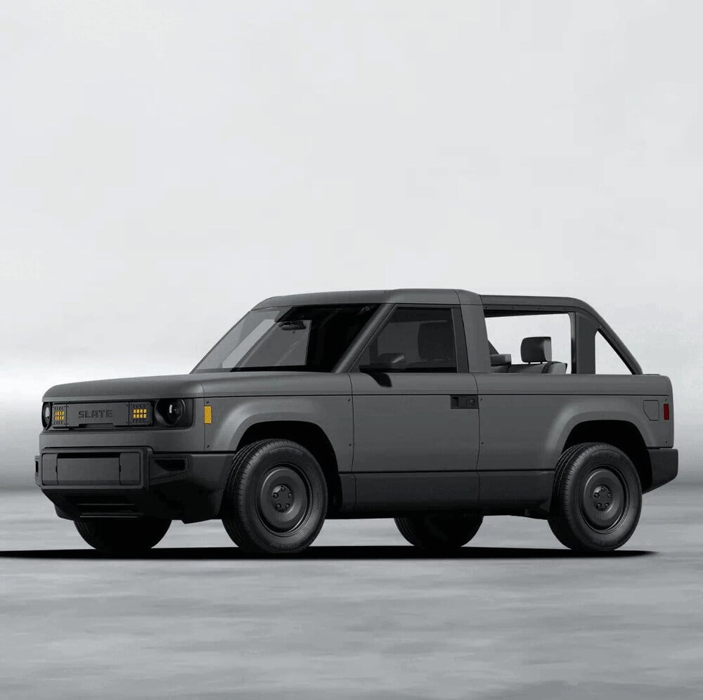 A gray pickup truck with a minimalist, boxy design. Photo Source: SLATE