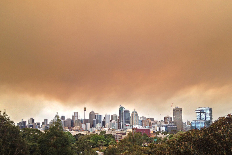 View of Sydney skyline during bushfires. Photo Source: A S (CC BY 2.0)