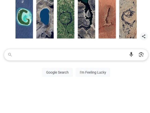 A Google Doodle made up of satellite images of Earth's natural formations that resemble letters. Photo Source: Google