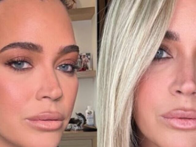 A side-by-side comparison of a woman with two different hairstyles—one with a buzz cut and the other with long blonde hair. Photo Source: teddimellencamp (Instagram)