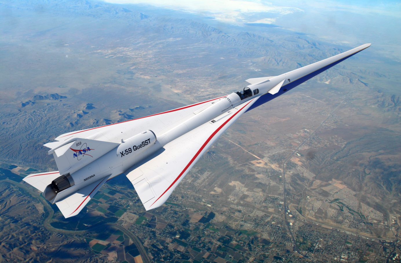 X-59 Quiet SuperSonic Technology X-plane, or QueSST. Photo Source- Robert Sullivan (PDM 1.0)