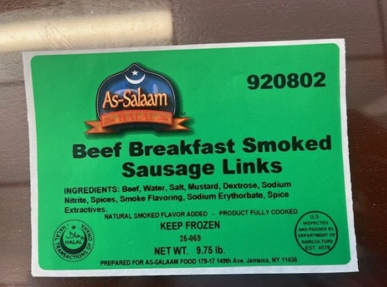 As-Salaam Beef Breakfast Smoked Sausage Links. Photo Source: Food Safety and Inspection Service, USDA