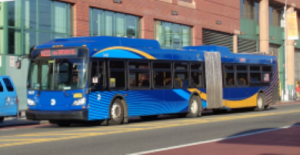 An MTA bus at Bay E of Jamaica Center in Queens, NYC – a busy public transit hub. Photo Source: Tdorante10 (CC BY-SA 4.0)