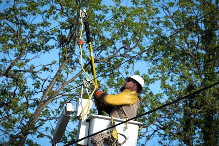 The Entergy worker restoring power lost in storms across Mississippi. Photo Source: Entergy
