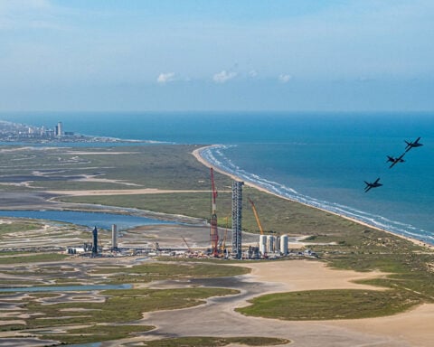 Starbase, Texas flyover. Photo credit: Inspiration4 / John Kraus (CC BY-NC-ND 2.0)