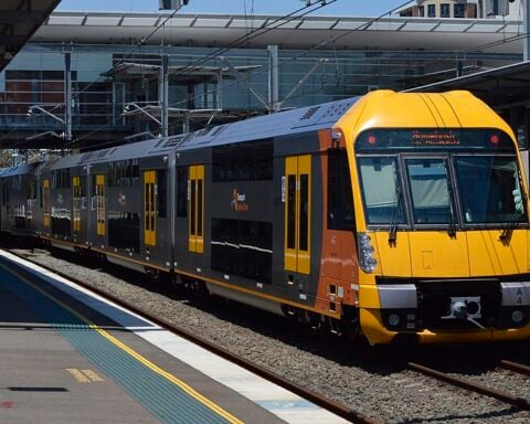 A Sydney Trains Waratah arrives at Ashfield - Photo Source:- Wikimedia Commons (CC BY-SA 4.0)