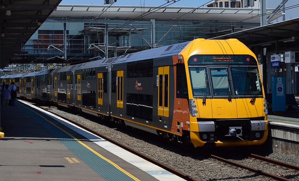 A Sydney Trains Waratah arrives at Ashfield - Photo Source:- Wikimedia Commons (CC BY-SA 4.0)