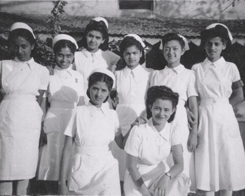 Nurses undergoing training in Bangalore (or Mumbai), 1940s. Photo Source- Frederick Noronha (CC BY-SA 2.0)