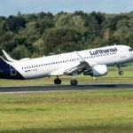Lufthansa Airbus A320 Landing at Hamburg Airport.