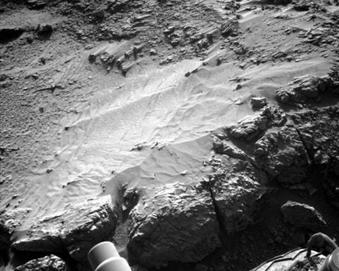NASA’s Mars rover Curiosity acquired this image using its Left Navigation Camera on May 14, 2025 — Sol 4539, or Martian day 4,539 of the Mars Science Laboratory mission — at 00:57:26 UTC.