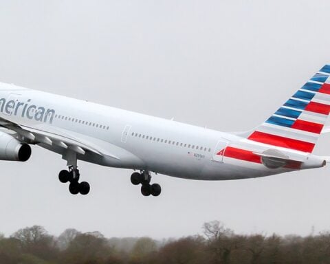 American Airlines Airbus A330-243 taking off.