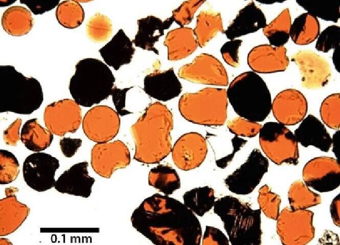 Microscopic views of lunar volcanic glass. Photo Source: Universe Today