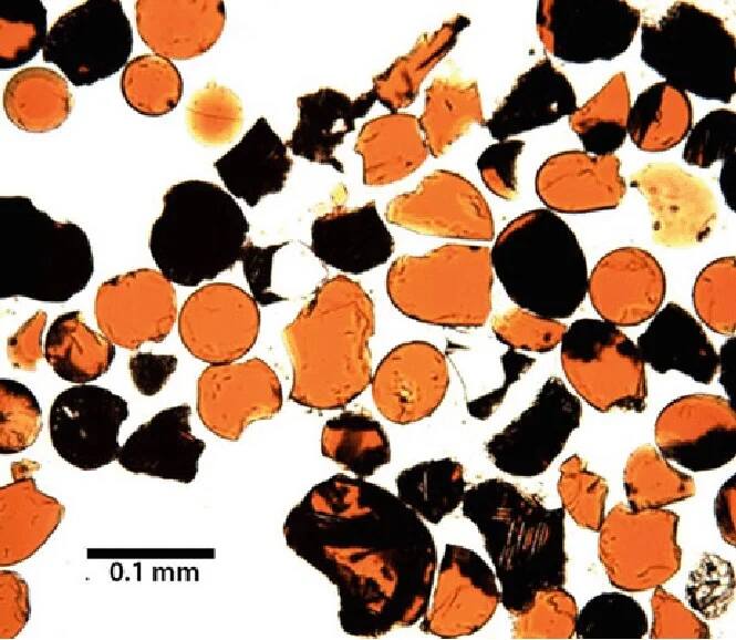 Microscopic views of lunar volcanic glass. Photo Source: Universe Today