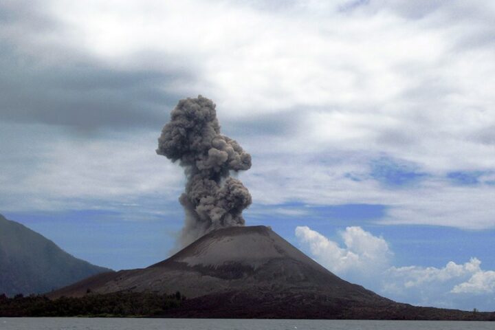 Anak Krakatoa or Anak Krakatau or Anak Krakatao is a volcanic island in the Sunda Strait between Java and Sumatra in Indonesia. (CC BY 2.0)
