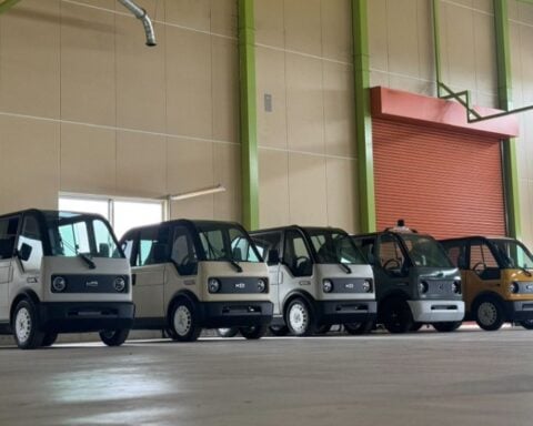 Japan’s single-seat MiBOT electric vehicle, shown parked.