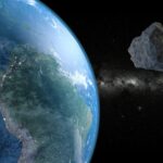 An artistic depiction of an asteroid approaching the Earth.
