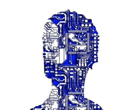 A head made of electronic circuit boards / A man's head made up of electronic components / Public domain stock illustration.