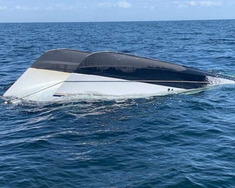 Representative Image- A 26-foot boat sits capsized 26-miles west of Homosassa, Florida, Saturday, March 30, 2019. A Coast Guard Air Station Clearwater Mh-60 Jayhawk helicopter crew rescued four people from the capsized boat. (U.S. Coast Guard photo by Seaman Levi G. Mcfarland)