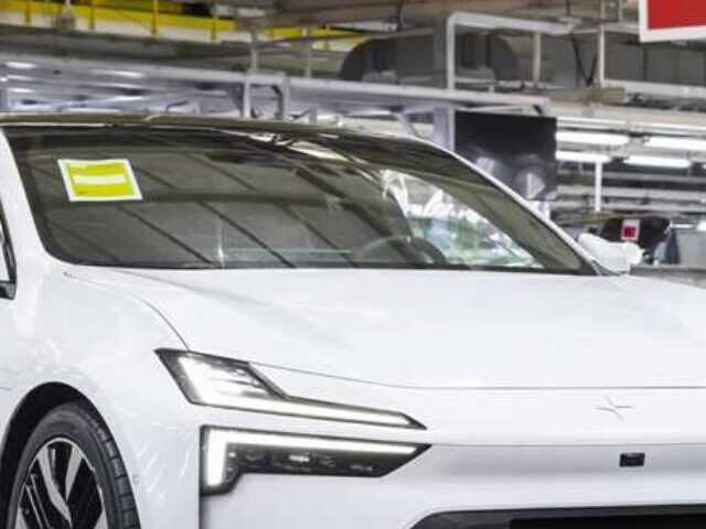Polestar 4 SUV rolling off the factory assembly line at Hangzhou Bay plant.