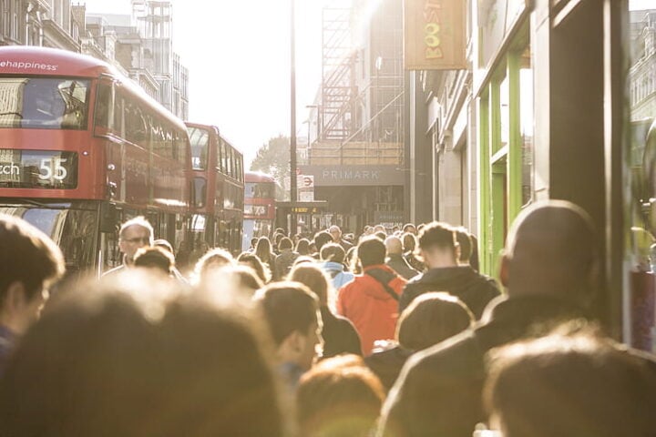 People walking in the street of London.