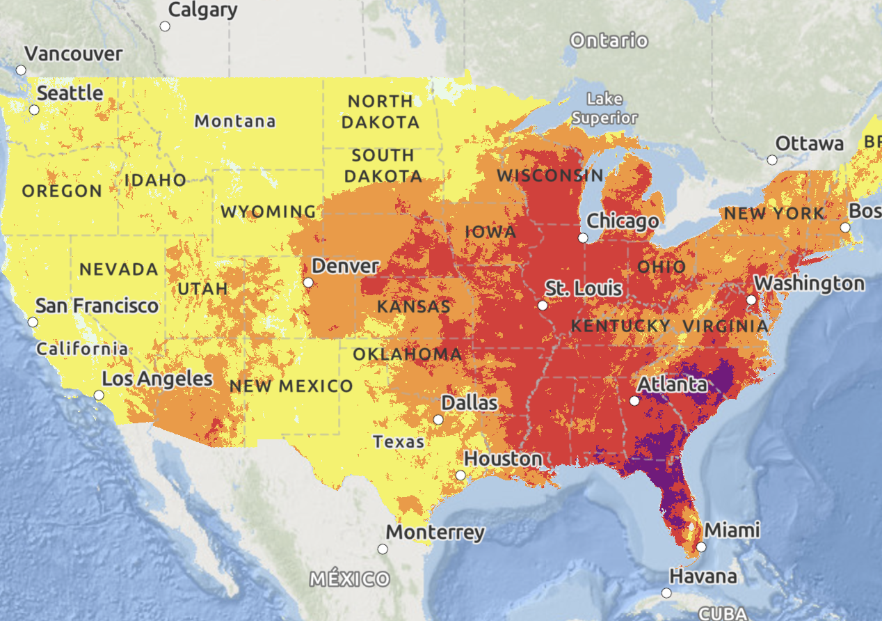 The NWS experimental HeatRisk map highlights “Major” to “Extreme” risk levels across the Southeast—where persistent high humidity and overnight lows stuck in the 70s–80s °F curtail nocturnal cooling and elevate danger for heat‑sensitive populations.