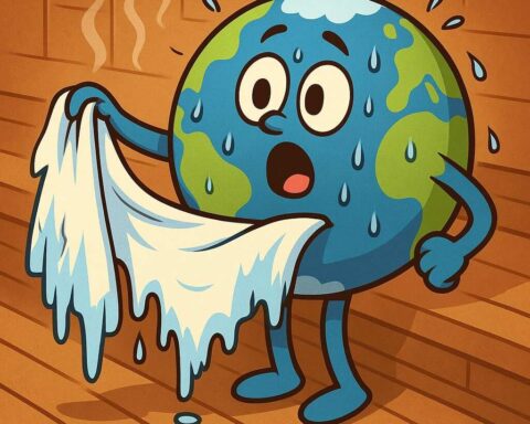 A representation of Earth struggling with the heat.