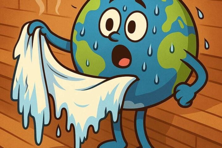 A representation of Earth struggling with the heat.