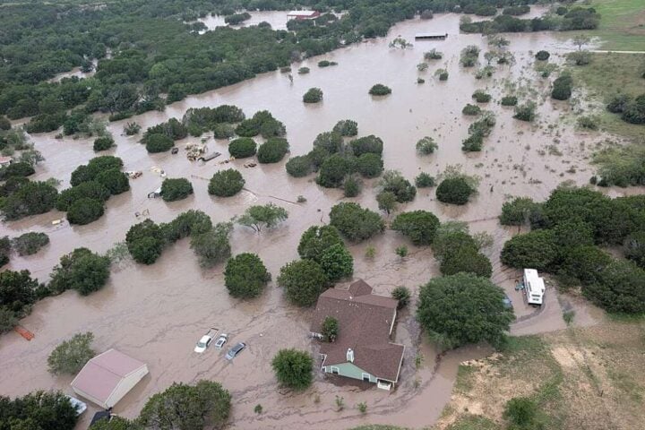 Flooding of the Guadalupe River near Kerrville, Texas in 2025.