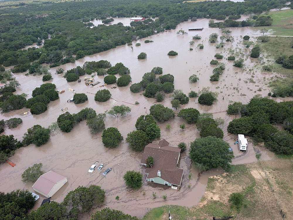Flooding of the Guadalupe River near Kerrville, Texas in 2025.