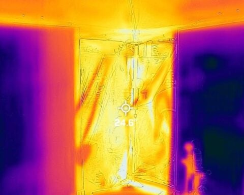 A thermal camera image of the interior of the cooling structure during field testing in San Fernando. (Image courtesy: Raman Lab / UCLA)
