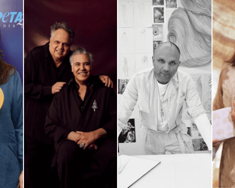 Collage of Indian fashion designers associated with PETA India’s Feather-Free Pledge announcement (9 July 2025).