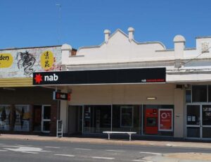 NAB bank branch building on a main street in Warracknabeal, Victoria.