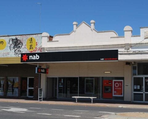 NAB bank branch building on a main street in Warracknabeal, Victoria.