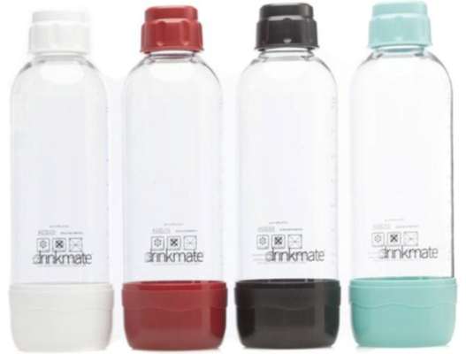 CPSC recall notice for Drinkmate 1L Carbonation Bottles, warning of explosion, laceration, and hearing hazards, with four bottles shown and recall details displayed.