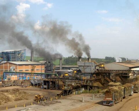 Representative Image. Panoramic view of the Costa Pinto sugar and ethanol industrial plant in Piracicaba, Brazil, showing factory buildings with smokestacks emitting smoke in an industrial setting.